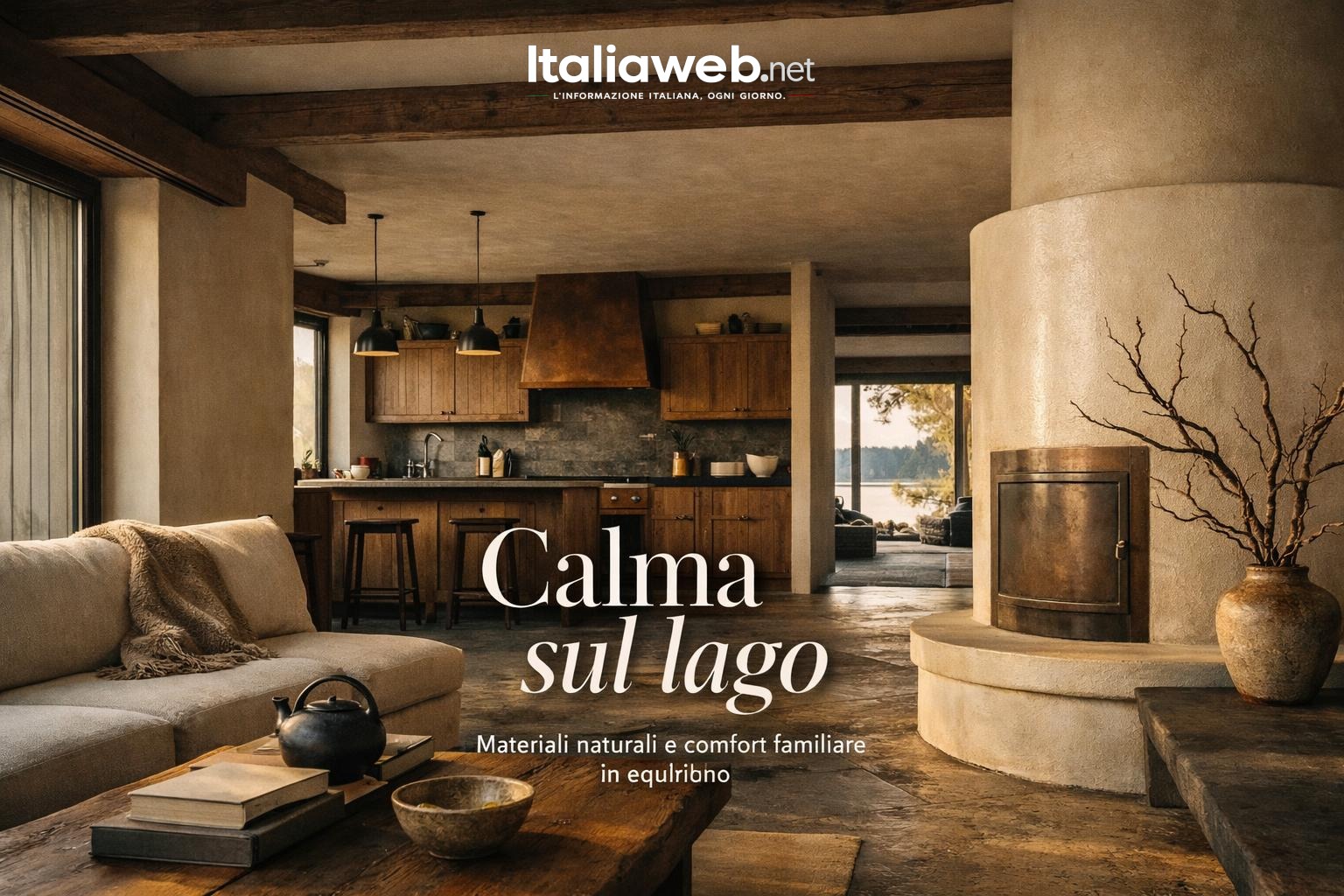 Una casa sul lago dove wabi-sabi e comfort familiare trovano equilibrio